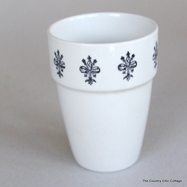 Fleur De Lis Stamped Ceramic Flower Pot or Candle Holder Perfect for Weddings