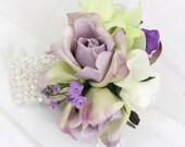 White, Purple Rose Wrist Corsage - Prom, Wedding
