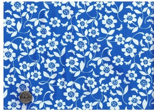 Quilt Fabric Gardenia 1/2 Yard Quilt Shop Quality Fabric Blue White Floral Cotton