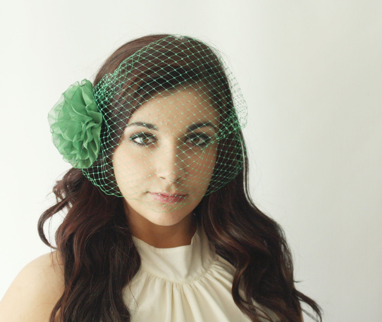 Flower Hair Clip with Birdcage Veil