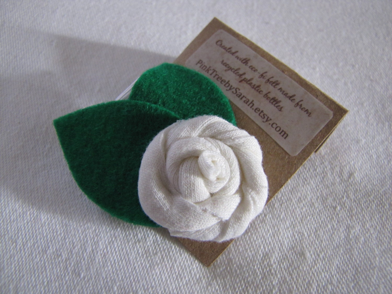 Recycled T-Shirt Rosette Hair Clip 3" White
