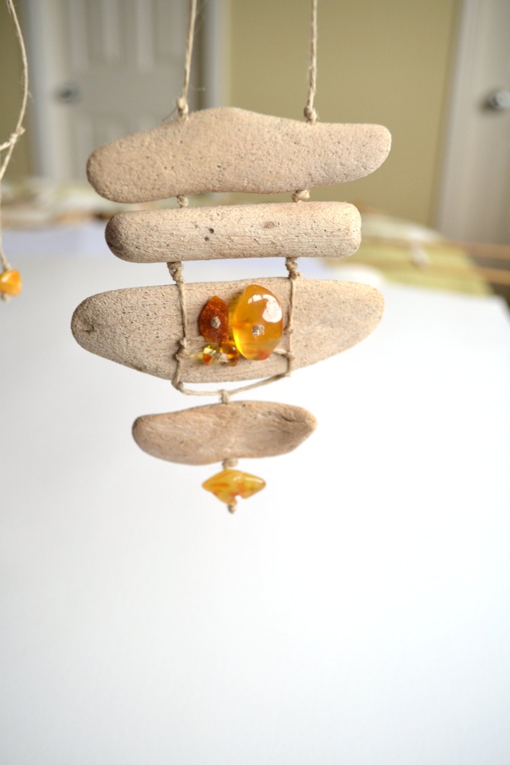 Handmade unique necklace from driftwood and natural Baltic Sea amber