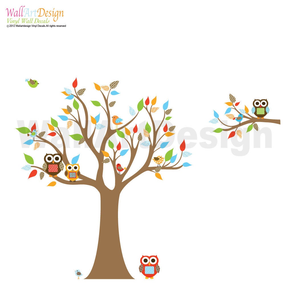 Custom Listing Boys Nursery Tree and Branch Vinyl Wall Decal Owls Birds Custom Name