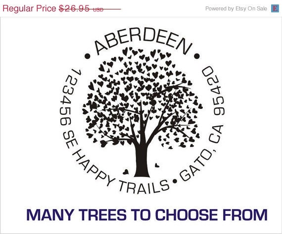SALE Tree Leaves Forest Nature - Custom Round Monogram Address Rubber Stamp - Mounted Clear Acrylic  Handle
