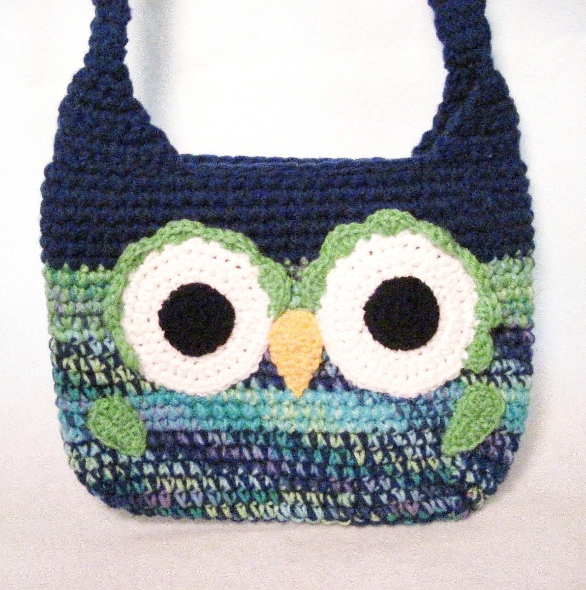 Owl Purse Owl Shoulder Bag Crocheted in Blue and Green Colors