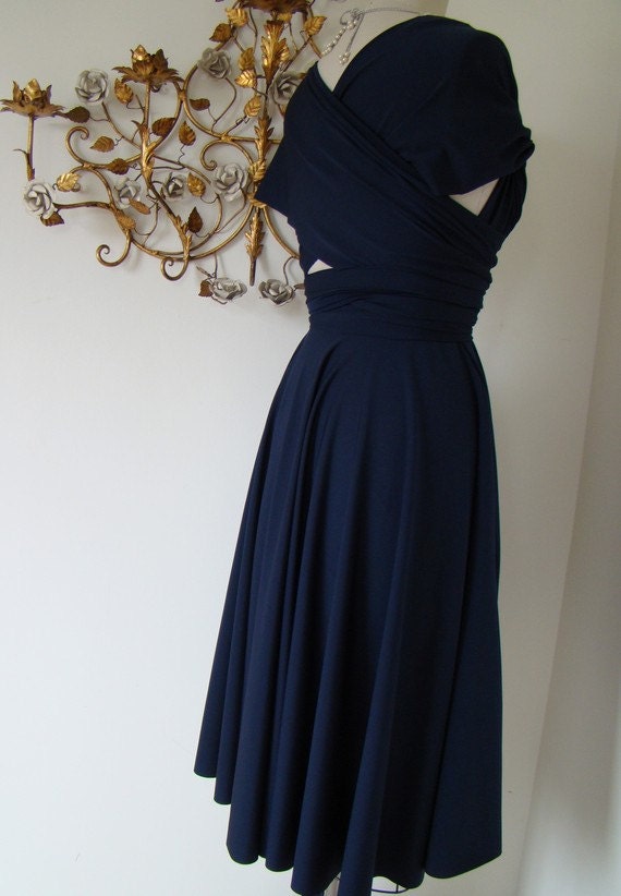 Ready to Ship- Last of Fabric-Nautilus Navy Blue Octopus Convertible Wrap Dress