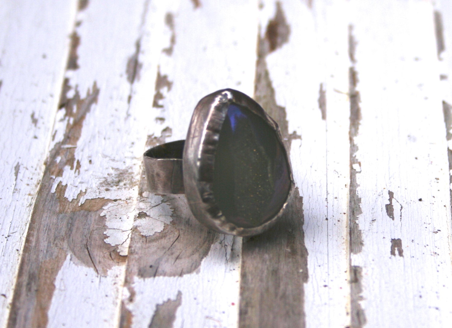 Lemon Yellow Druzy Ring / Earthy Rustic Ring / Sterling Silver Ring / Hand Hammered Ring / Large Stone Ring