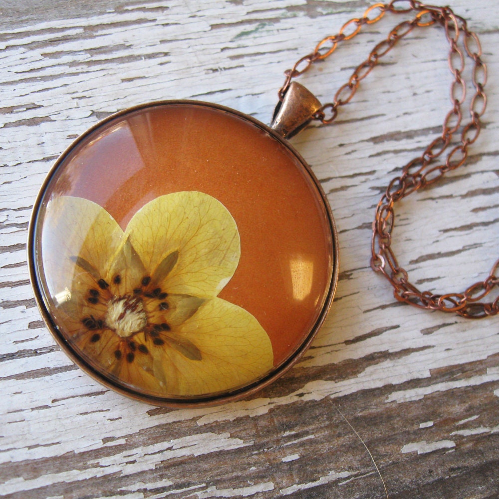 Golden Sunrise Pressed Flower Necklace