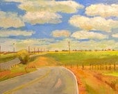 Country Road-  Oil Painting on Canvas- 18x36 Original-  Landscape, Clouds, Farm