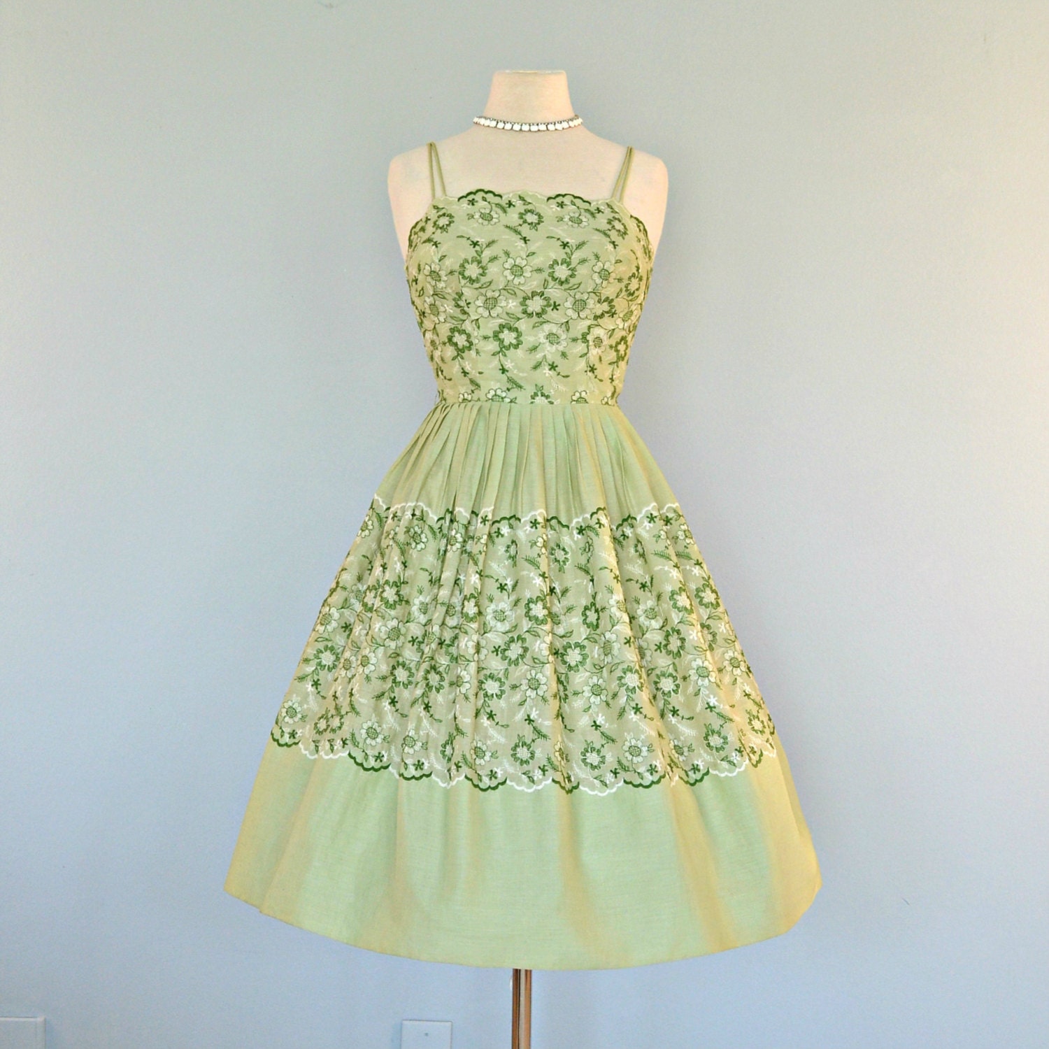 Vintage 1950s Prom Dress...Darling Pale Green Cotton SHAYNE ORIGINAL Party Dress Garden Party Prom Dress Wedding Medium