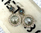 Time Flies, Swarovski Rhinestone and Resin Watch Face Hoop Earrings