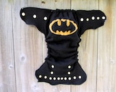 Upcycled Wool Nappy Cover Diaper Wrap Cloth Diaper Cover One Size Fits Most Black  With Batman Applique