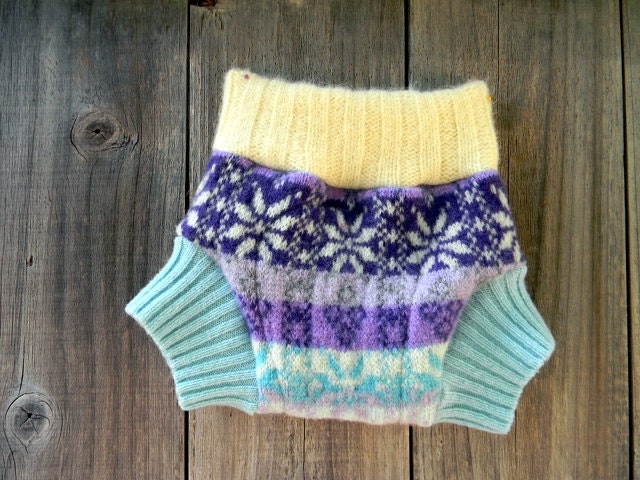 Upcycled Wool Soaker Cover Diaper Cover With Added Doubler Pastel Colors Fair Isle Pattern SMALL 3-6M Kidsgogreen