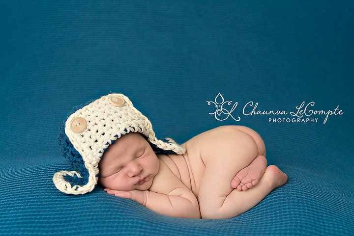 Blue Cream AVIATOR Bomber Hat Newborn Photography