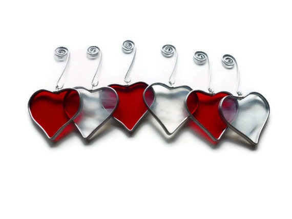 Stained Glass Red & White Valentine Heart Suncatchers Decoration Ornaments Valentines Day