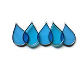 Stained Glass Blue Raindrops - Set of 5 Suncatchers Window Ornaments & Decoration