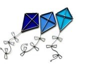 Stained Glass Kites - Set of 3 Blue Suncatchers Window Ornaments