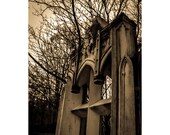 Gothic Arch tombstone architectural photography in sepia tone old cemetery 8 x 10 print