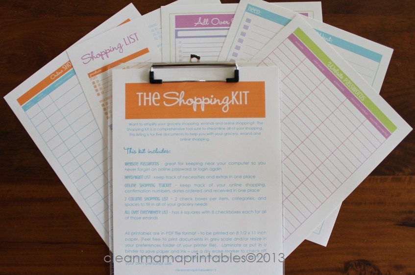 The Shopping Kit - brights - 5 documents - INSTANT DOWNLOAD