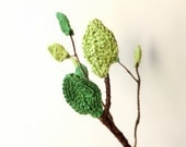 Crocheted leaves cozy, spring decorations, woodland ornaments, home decor in green /set of 10/