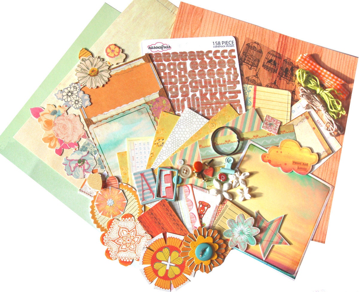 teal blue and pastel colours  scrapbooking project kit