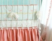 Baby Girl Crib Bedding Coral Peach Aqua -  Fawn & Forest Crib Set