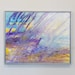 abstract painting in purple, lilac, yellow and aqua, acrylic paint on canvas, titled spring rain, framed