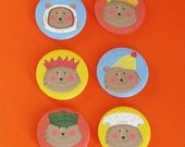 Six Kids Bear Badges button pin spaceman birthday crown