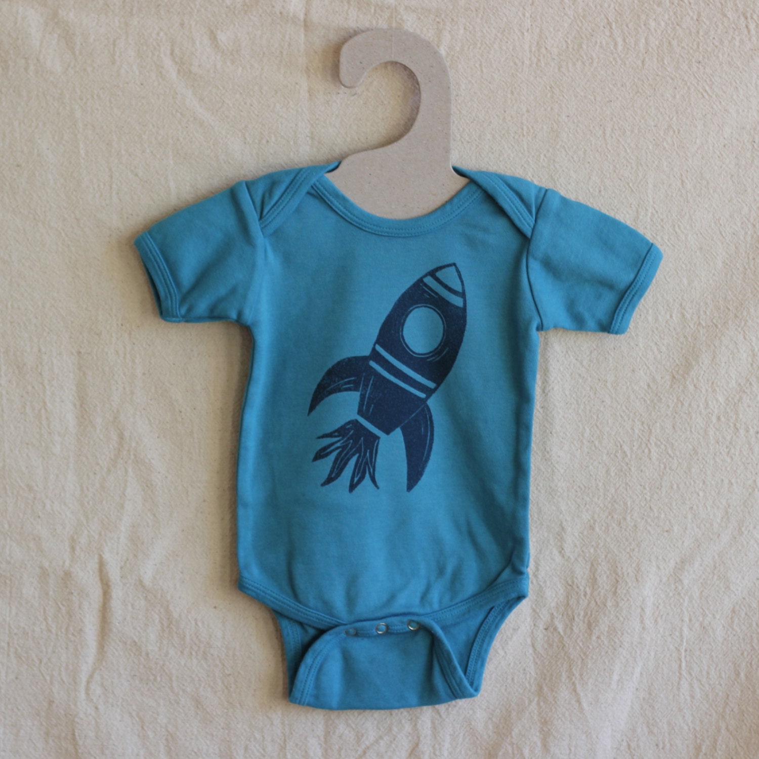 Rocket Ship Shirt, MADE TO ORDER, Short Sleeve, Hand-dyed, Hand-printed, Linoleum Block Print