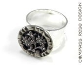Victorian Button Ring , Antique Button, Blue Blossom, Vintage Button Jewelry, Gold Plated Ring