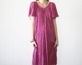 30% off SALE. 1970s boho gauze dres / Grecian cotton dress L XL
