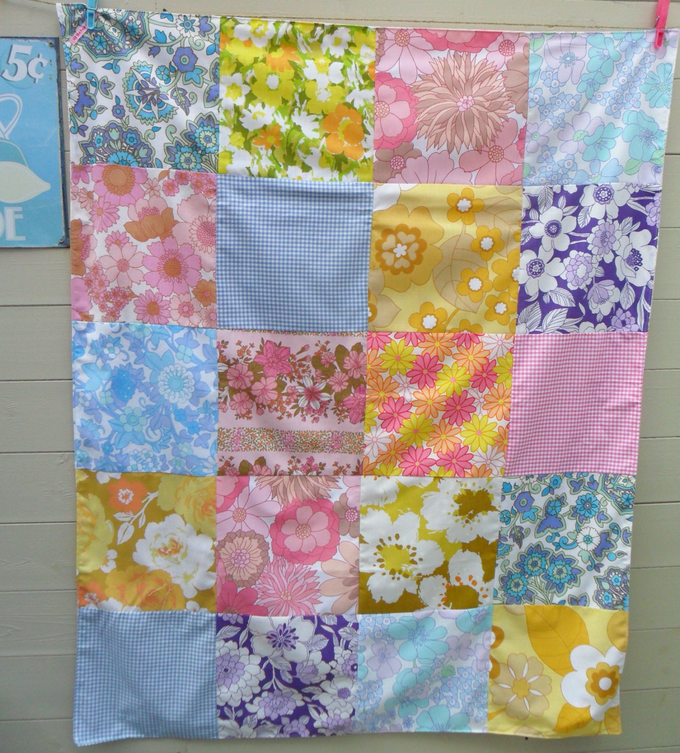 NEW Vintage Sheet Patchwork Blanket - Throw in Summer Bright Florals