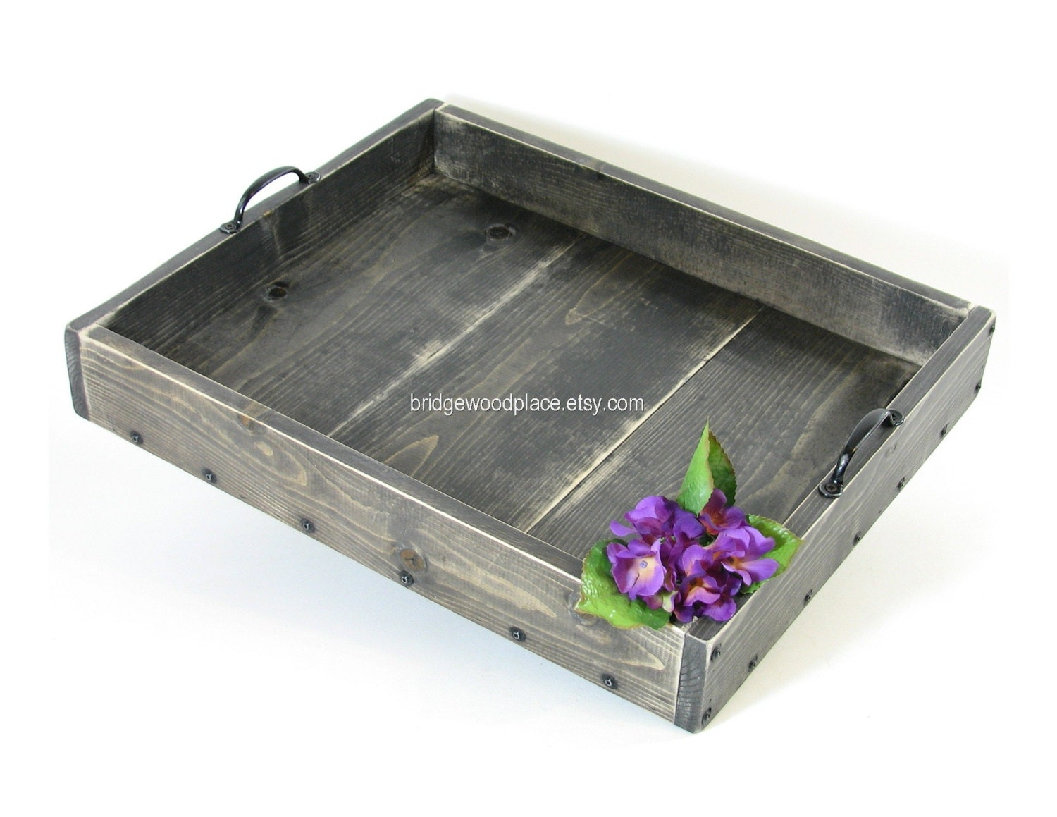 Ottoman Tray Large Wooden Coffee Table Tray Serving Tray with Handles