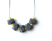 Geometric necklace - geometric jewelry - grey gray yellow beadead minimalist jewelry