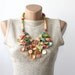 Bib necklace - geometric multicolor necklace - geo statement necklace - geometric wood beads and mother of pearl - spring colors