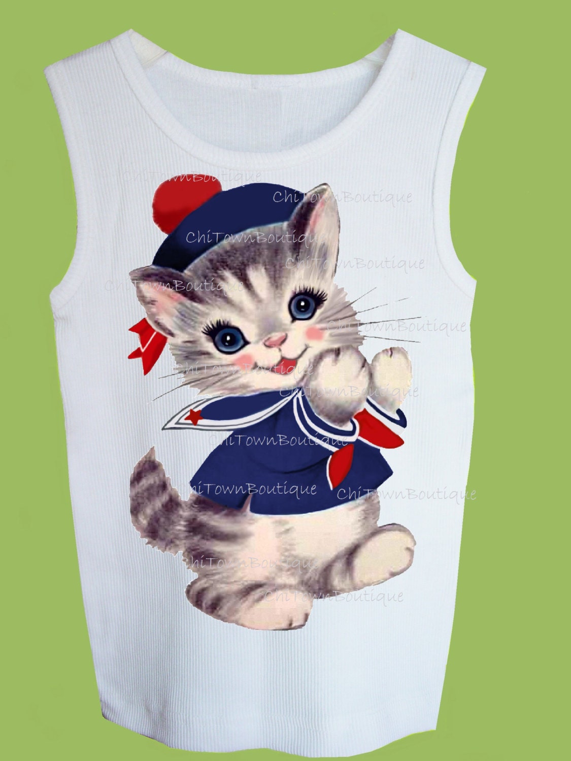 Sailor Kitty in Navy Blue One Piece Baby,Tank or tshirt by ChiTownBoutique.etsy