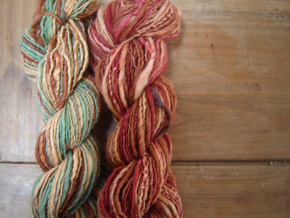 Hand spun Blue faced Leicester Yarn , set of two skeins -  Harvest Moon