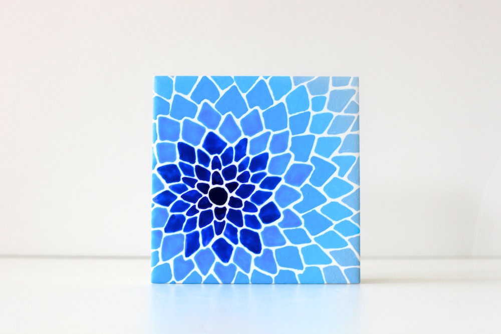 Hand Painted Art Tile . Coaster - Ombre Petals . B68