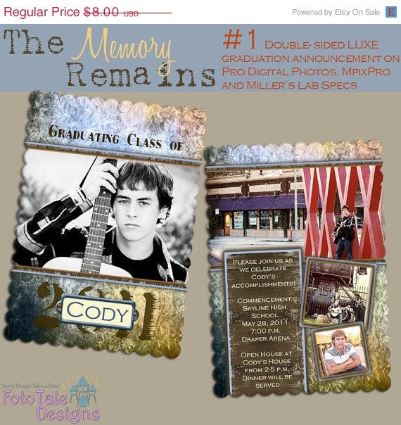 SALE The Memory Remains Senior Graduation LUXE Announcement No. 1- custom photo templates for phot