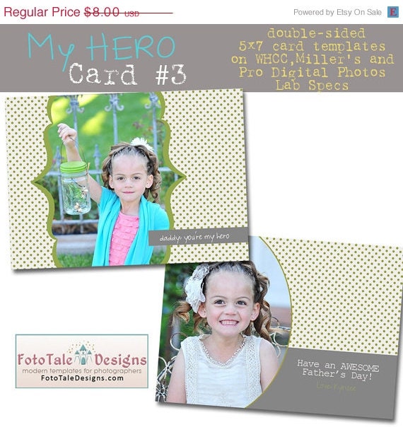 SALE INSTANT DOWNLOAD My Hero Card 3- custom photo templates for photographers on Whcc, ProDigitalPhotos and Millers Lab Specs