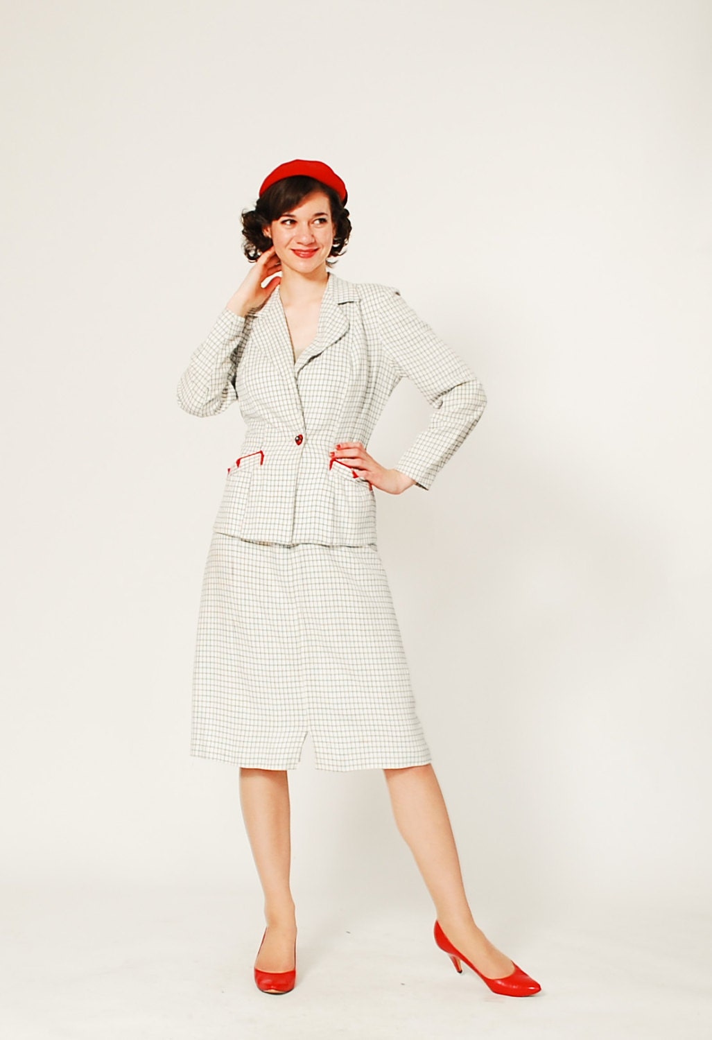 1950s Suit - 50s Suit - Summer Red White and Navy Blue