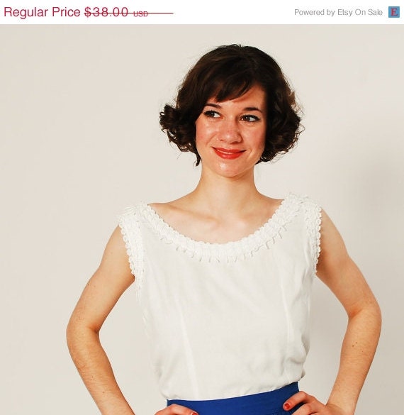 30% OFF - 1950s Blouse - 50s Lace Tank - Summer White