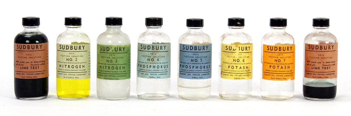 vintage 1950s soil testing lab bottles (choice of one)
