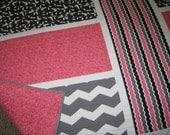 Chevron Baby Quilt "La di Da' Lane", Crib Quilt, Pink, Gray, Black, White Oversized Quilt, Toddler Quilt, Modern, All Natural Quilt