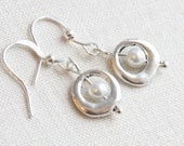 on Vacation / Cute Small Dainty Earrings, Sterling Silver, Simple Everyday Jewelry,  White  Pearl Wedding Earrings