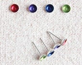 Tiny Sterling Silver Post Earrings - Colorful Stud - Minimalist Earrings, fun, fresh, everyday jewelry - including sterling push-on clip