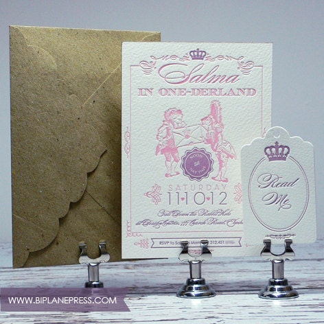 Letterpress 1st Birthday Invitations - Wonderland