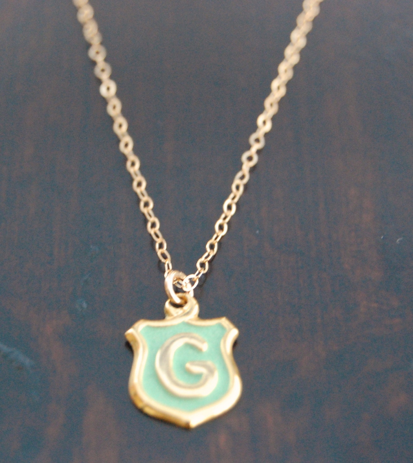 Vintage G necklace, G necklace, Vintage Initial Necklace, Mint Necklace, Green Necklace, Gold initial necklace, Gwen