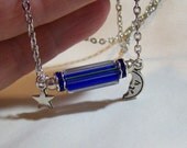 Moon and Star Cobalt Cane Glass Necklace