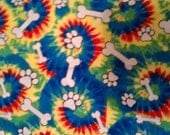 Tie Dye Paws & Bones Reversible Tie On Dog Bandana